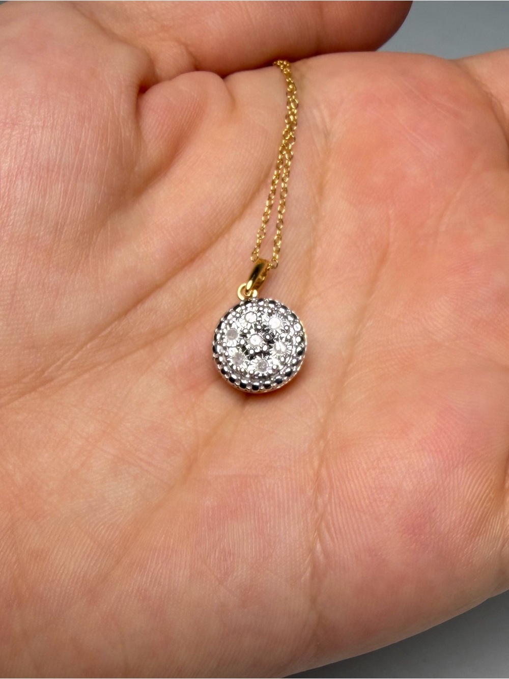 Natural Diamond Pave Disc Pendant Necklace Two Tone 925 Sterling 18in 7 Stone